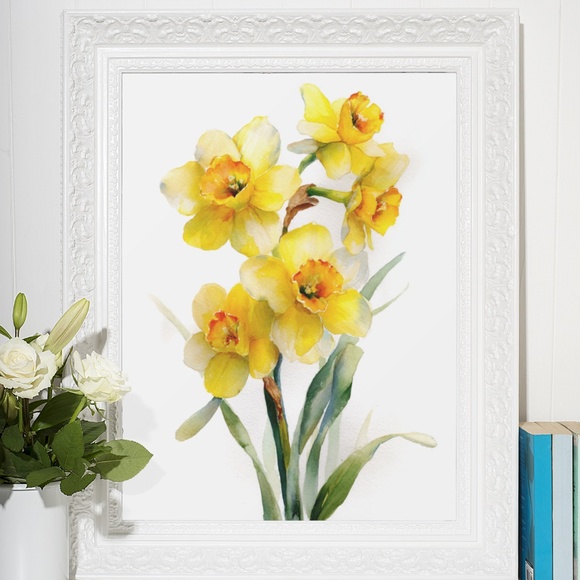 Watercolor Daffodils Flowers Wall Art Illustration Print Poster Unframed - Picture 5 of 6